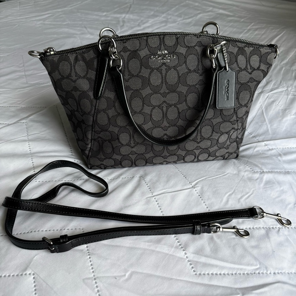 Coach City Zip Top Signature Coated Canvas Satchel in Black/Grey